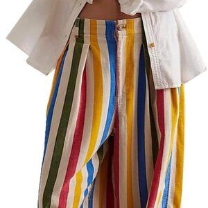 NWT Rainbow Stripe Barrel Pants Casual Wide Leg Baggy Pants Mid Waist